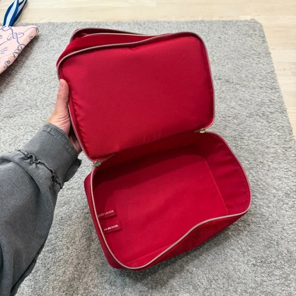 Estée Lauder Elegant Red Velvet Women's Makeup Bag - Picture 2 of 4